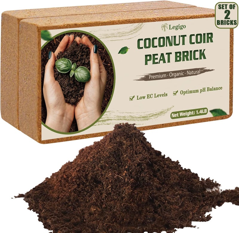 Legigo 2 Pack Premium Coco Coir Brick for Plants- 100% Organic Compressed Coconut Coir Bricks Starting Mix, Coco Coir Fiber Coconut Husk for Planting, Gardening, Potting Soil Substrate, Herbs - Image 1